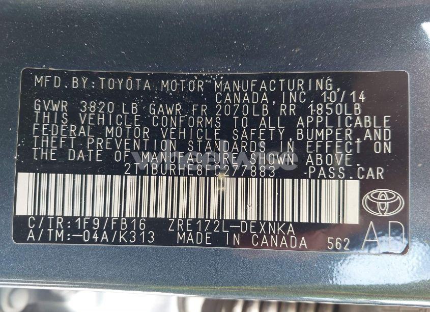 Photo 9 of 2015 Toyota Corolla LE (VIN 2T1BURHE8FC277883)
