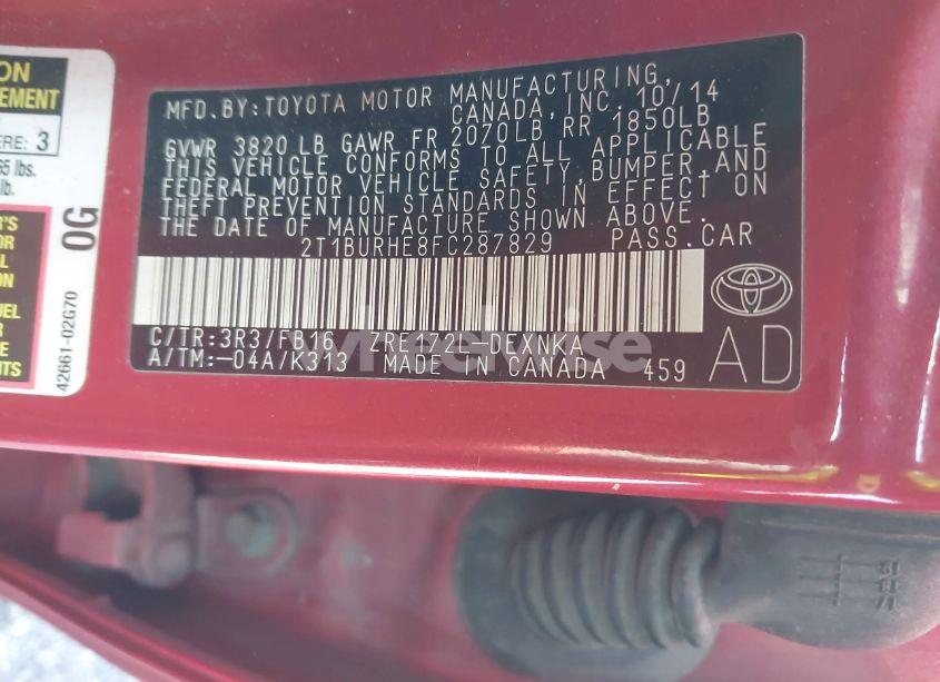 Photo 9 of 2015 Toyota Corolla LE (VIN 2T1BURHE8FC287829)