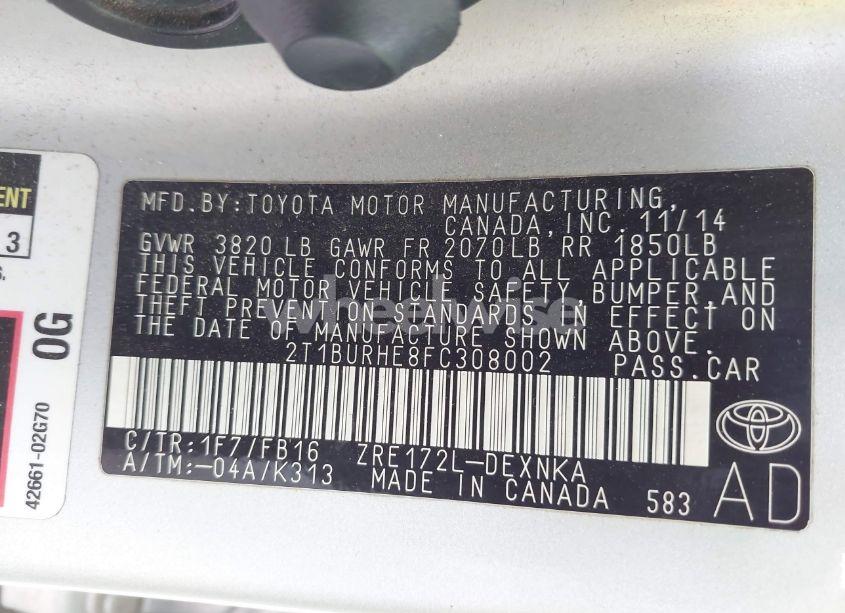 Photo 9 of 2015 Toyota Corolla LE (VIN 2T1BURHE8FC308002)