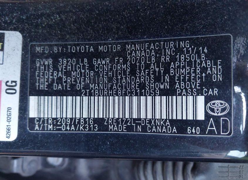 Photo 9 of 2015 Toyota Corolla LE (VIN 2T1BURHE8FC311059)