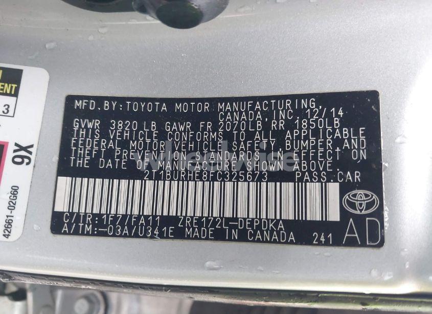 Photo 9 of 2015 Toyota Corolla L (VIN 2T1BURHE8FC325673)