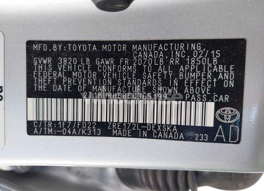 Photo 9 of 2015 Toyota Corolla S (VIN 2T1BURHE8FC365199)