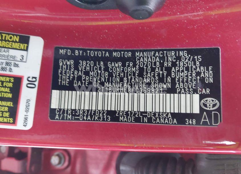 Photo 9 of 2015 Toyota Corolla S (VIN 2T1BURHE8FC369821)