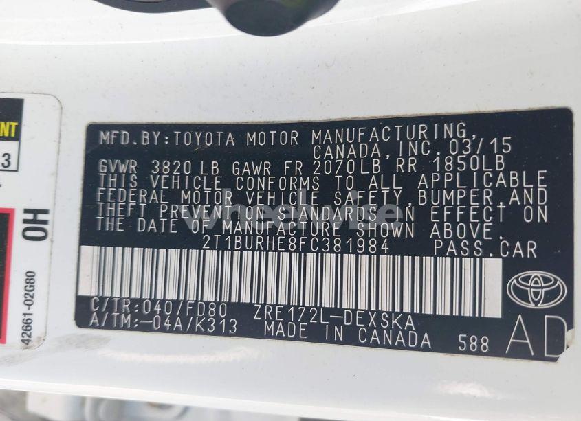 Photo 9 of 2015 Toyota Corolla S PLUS (VIN 2T1BURHE8FC381984)