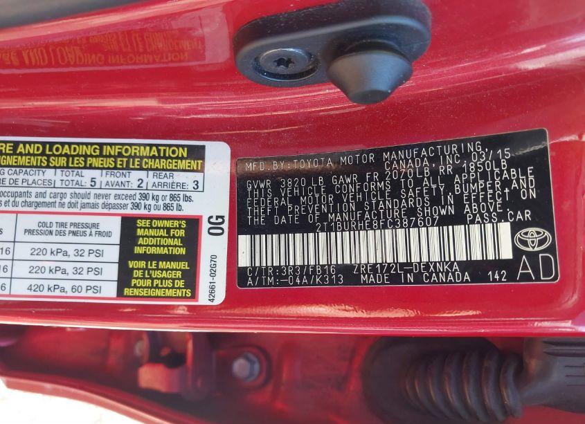 Photo 9 of 2015 Toyota Corolla LE (VIN 2T1BURHE8FC387607)