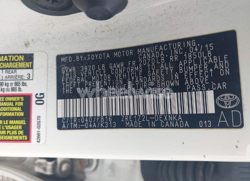 Photo 9 of 2015 Toyota Corolla LE (VIN 2T1BURHE8FC415485)