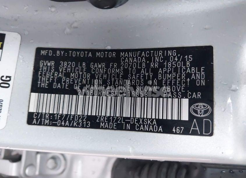 Photo 9 of 2015 Toyota Corolla S (VIN 2T1BURHE8FC416958)