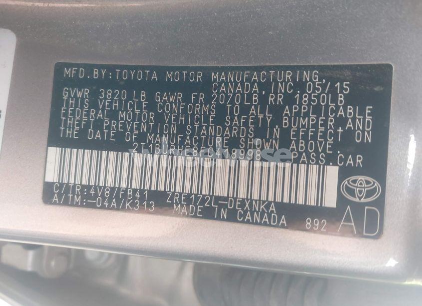 Photo 9 of 2015 Toyota Corolla LE (VIN 2T1BURHE8FC418998)