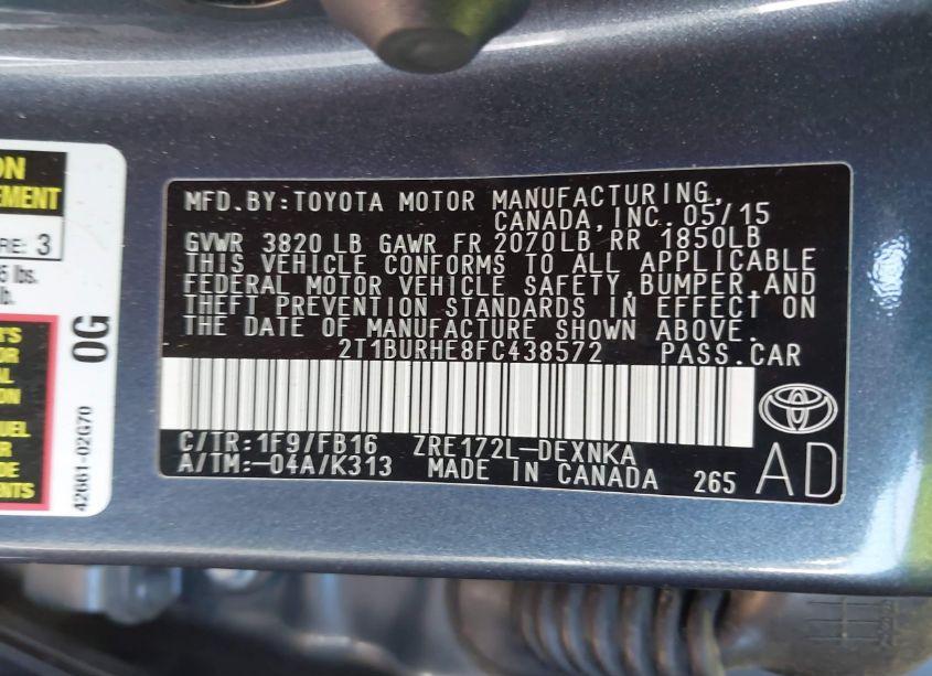 Photo 9 of 2015 Toyota Corolla LE (VIN 2T1BURHE8FC438572)