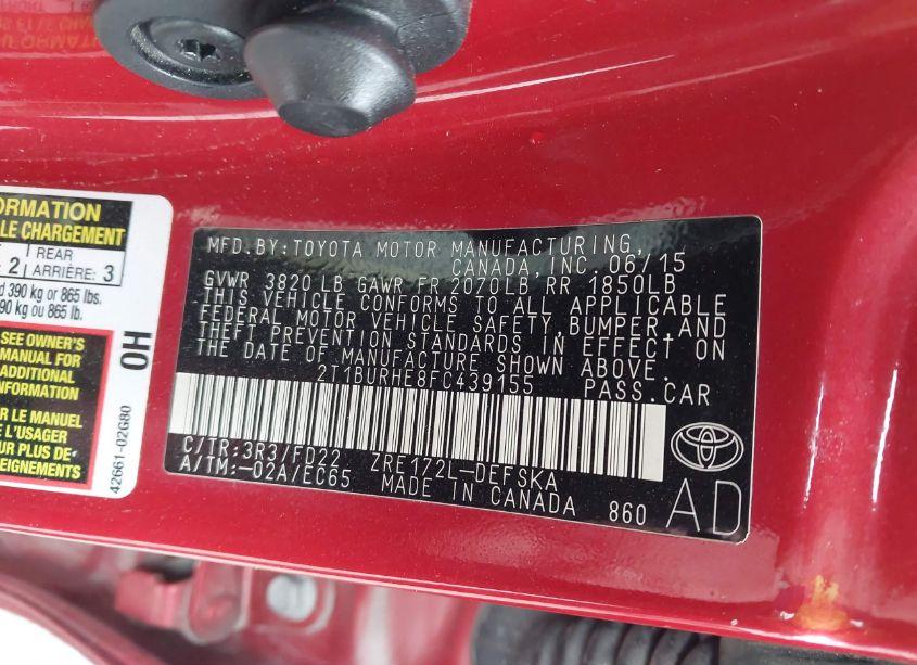 Photo 9 of 2015 Toyota Corolla S PLUS (VIN 2T1BURHE8FC439155)