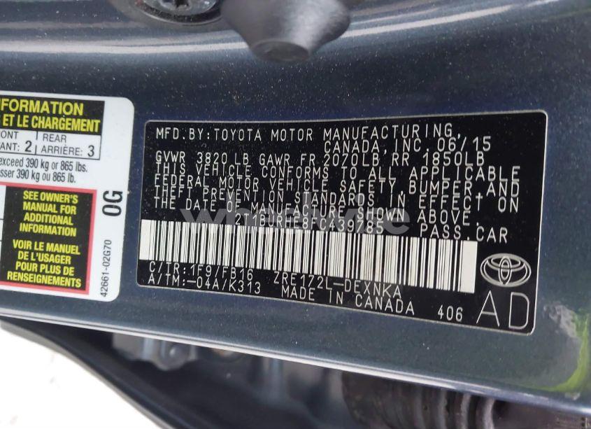 Photo 9 of 2015 Toyota Corolla LE PLUS (VIN 2T1BURHE8FC439785)