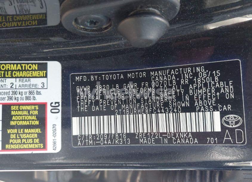 Photo 9 of 2015 Toyota Corolla LE (VIN 2T1BURHE8FC443240)