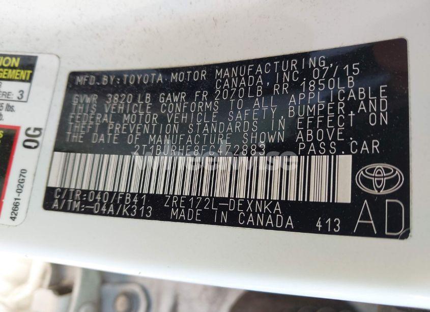 Photo 9 of 2015 Toyota Corolla LE (VIN 2T1BURHE8FC472883)