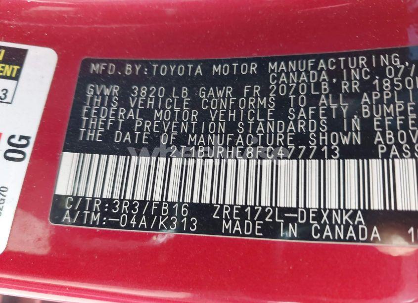 Photo 9 of 2015 Toyota Corolla LE (VIN 2T1BURHE8FC477713)