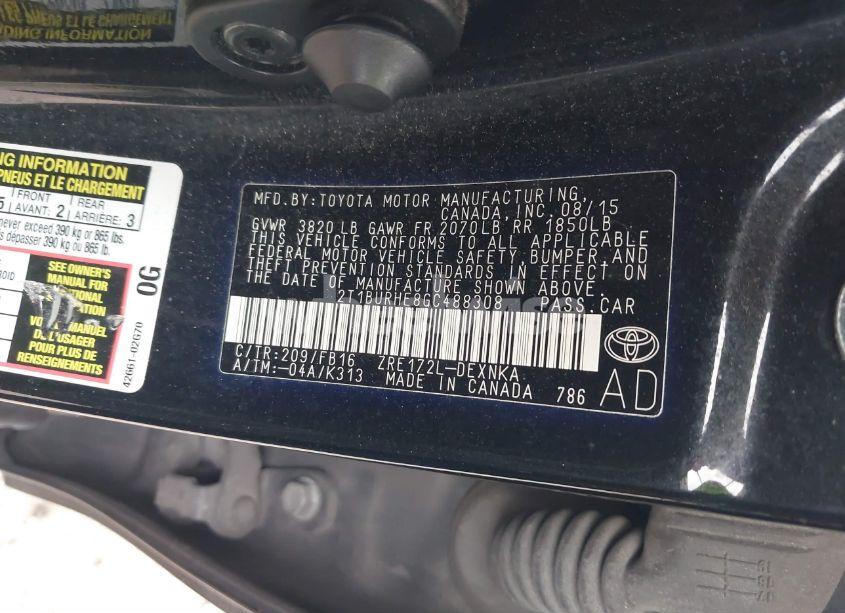 Photo 9 of 2016 Toyota Corolla LE (VIN 2T1BURHE8GC488308)