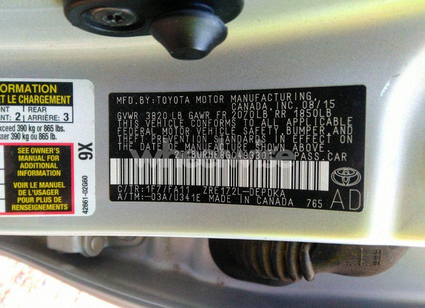 Photo 9 of 2016 Toyota Corolla L (VIN 2T1BURHE8GC493301)