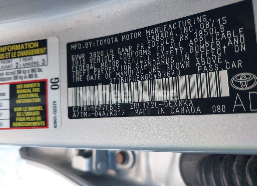 Photo 9 of 2016 Toyota Corolla LE (VIN 2T1BURHE8GC493640)