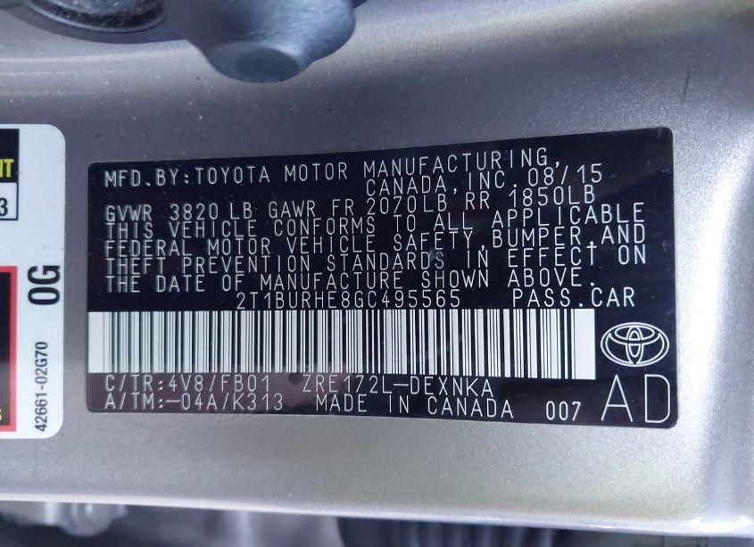 Photo 9 of 2016 Toyota Corolla LE (VIN 2T1BURHE8GC495565)