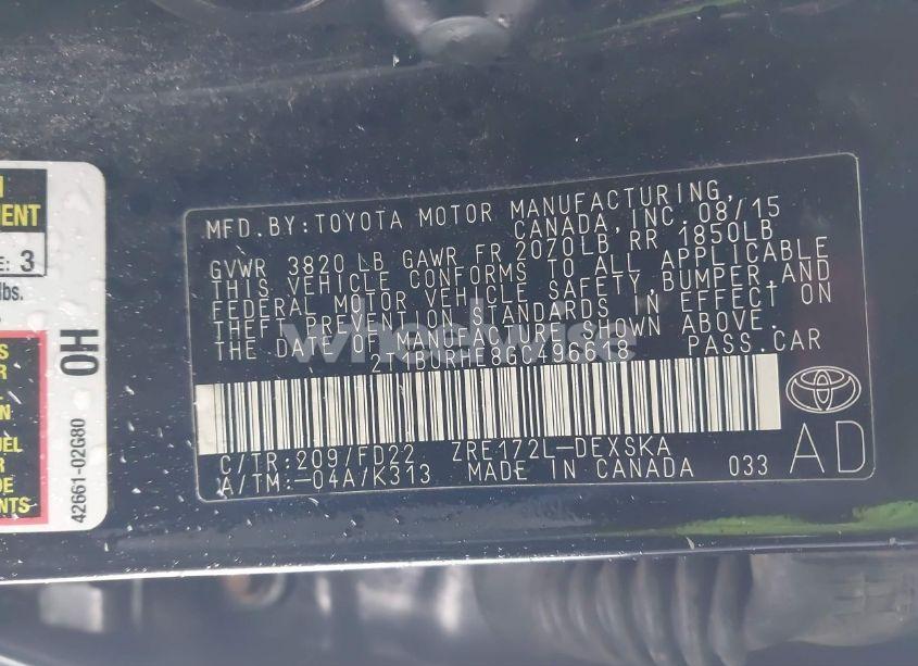 Photo 9 of 2016 Toyota Corolla S PLUS (VIN 2T1BURHE8GC496618)