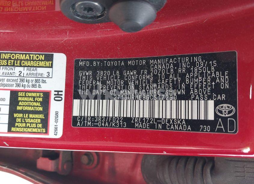 Photo 9 of 2016 Toyota Corolla S PLUS (VIN 2T1BURHE8GC517290)