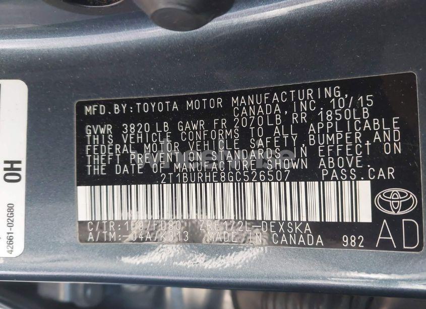 Photo 9 of 2016 Toyota Corolla S PLUS (VIN 2T1BURHE8GC526507)