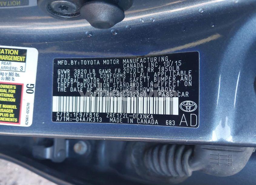 Photo 9 of 2016 Toyota Corolla LE (VIN 2T1BURHE8GC532260)