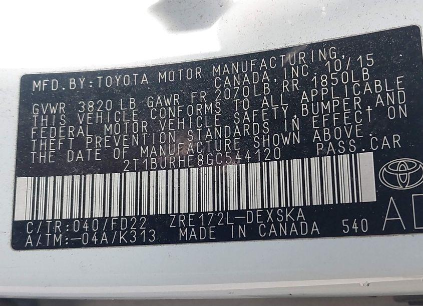 Photo 9 of 2016 Toyota Corolla S PLUS (VIN 2T1BURHE8GC544120)