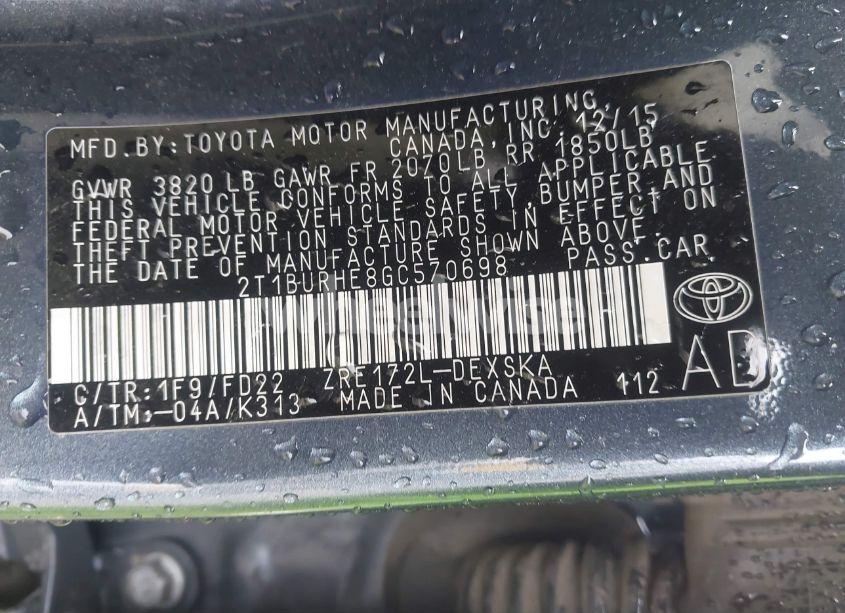 Photo 9 of 2016 Toyota Corolla S PLUS (VIN 2T1BURHE8GC570698)