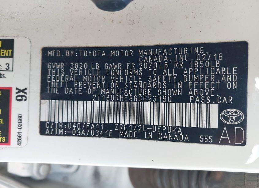 Photo 9 of 2016 Toyota Corolla L (VIN 2T1BURHE8GC623190)