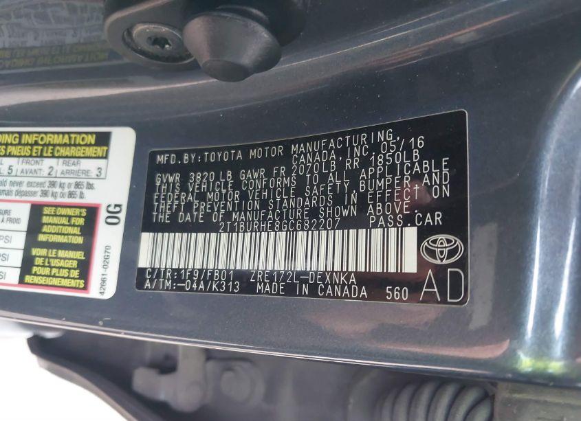 Photo 9 of 2016 Toyota Corolla LE (VIN 2T1BURHE8GC682207)