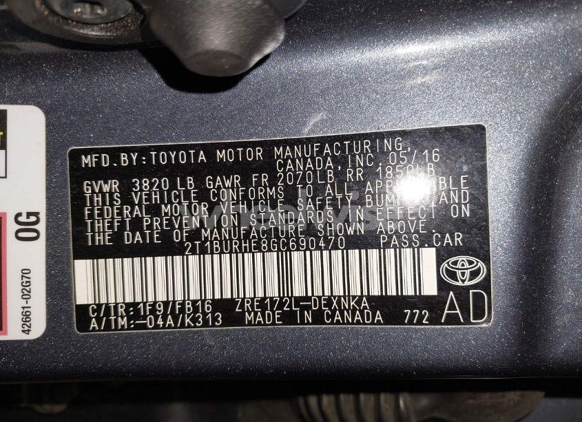 Photo 9 of 2016 Toyota Corolla LE (VIN 2T1BURHE8GC690470)