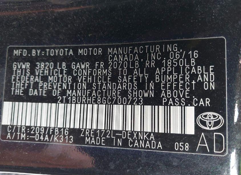 Photo 9 of 2016 Toyota Corolla LE PLUS (VIN 2T1BURHE8GC700723)