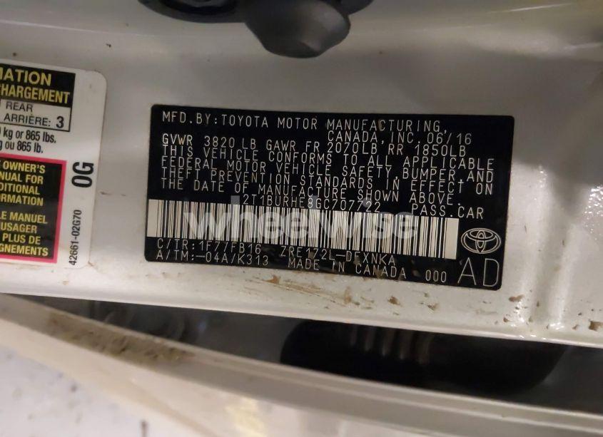 Photo 9 of 2016 Toyota Corolla LE (VIN 2T1BURHE8GC707722)