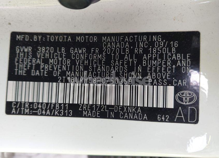 Photo 9 of 2017 Toyota Corolla L/LE/XLE/SE/XSE (VIN 2T1BURHE8HC750359)