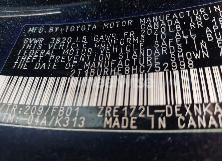 Photo 9 of 2017 Toyota Corolla LE (VIN 2T1BURHE8HC752998)