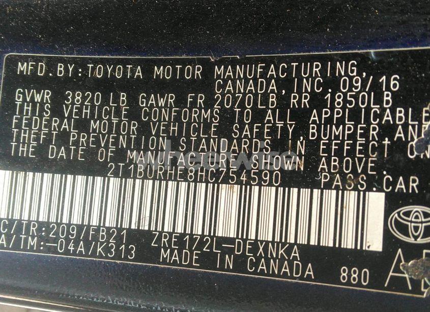 Photo 9 of 2017 Toyota Corolla LE (VIN 2T1BURHE8HC754590)