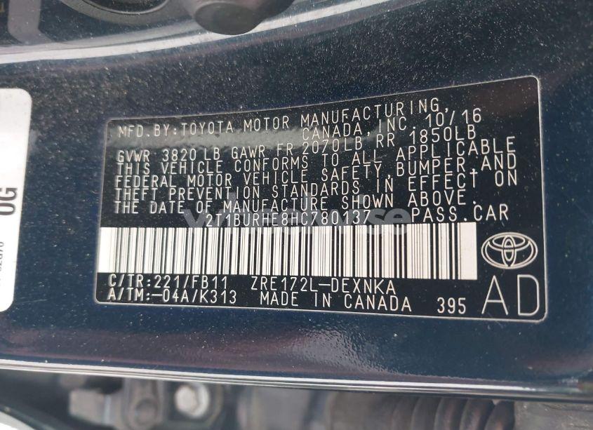 Photo 9 of 2017 Toyota Corolla LE (VIN 2T1BURHE8HC780137)