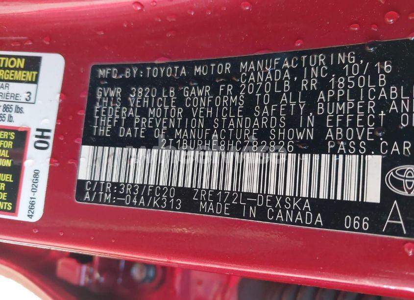 Photo 9 of 2017 Toyota Corolla SE (VIN 2T1BURHE8HC782826)