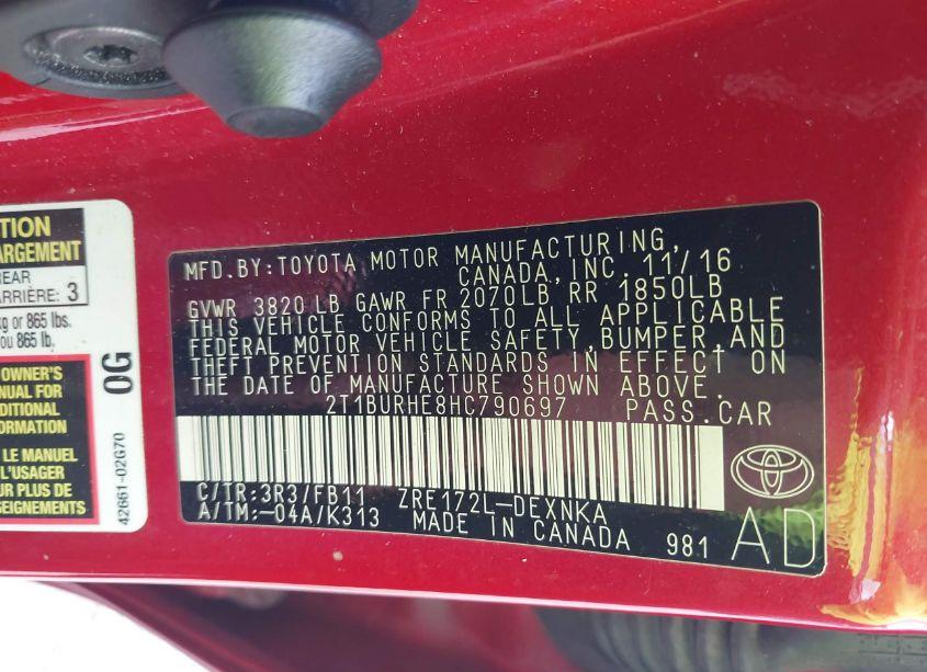 Photo 9 of 2017 Toyota Corolla LE (VIN 2T1BURHE8HC790697)