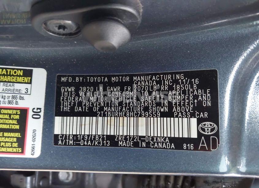 Photo 9 of 2017 Toyota Corolla LE (VIN 2T1BURHE8HC799559)