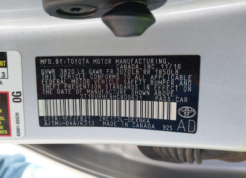 Photo 9 of 2017 Toyota Corolla L/LE/XLE/SE/XSE (VIN 2T1BURHE8HC800631)