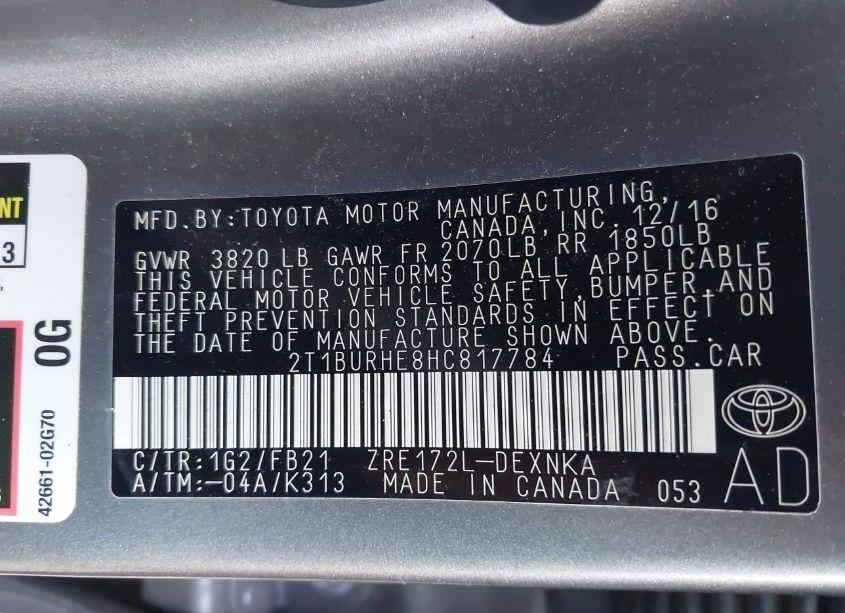 Photo 9 of 2017 Toyota Corolla LE (VIN 2T1BURHE8HC817784)