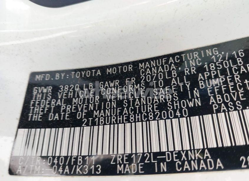 Photo 9 of 2017 Toyota Corolla LE (VIN 2T1BURHE8HC820040)