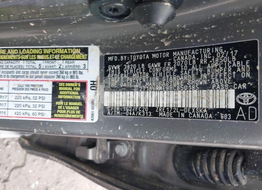 Photo 9 of 2017 Toyota Corolla L/LE/XLE/SE/XSE (VIN 2T1BURHE8HC850185)