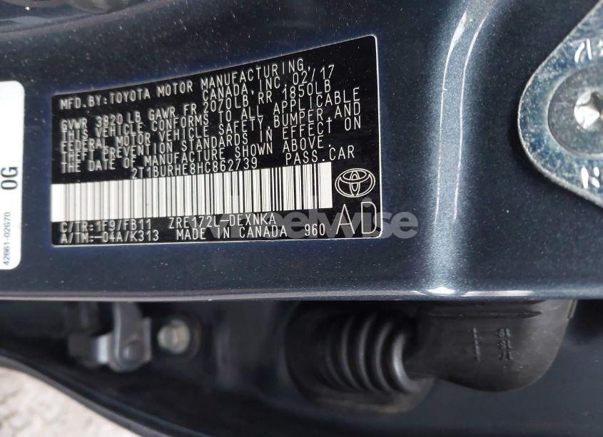 Photo 9 of 2017 Toyota Corolla LE (VIN 2T1BURHE8HC862739)