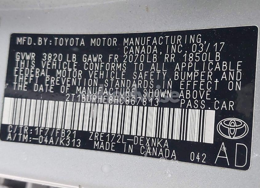 Photo 9 of 2017 Toyota Corolla LE (VIN 2T1BURHE8HC867813)