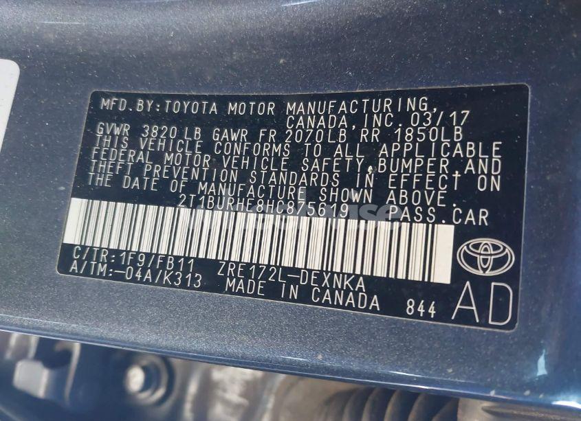 Photo 9 of 2017 Toyota Corolla LE (VIN 2T1BURHE8HC875619)