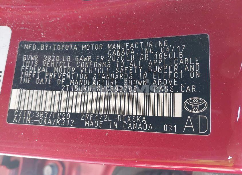 Photo 9 of 2017 Toyota Corolla SE (VIN 2T1BURHE8HC899788)