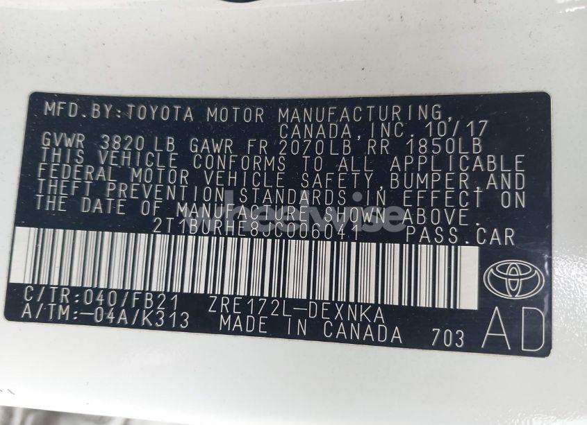 Photo 9 of 2018 Toyota Corolla LE (VIN 2T1BURHE8JC006041)