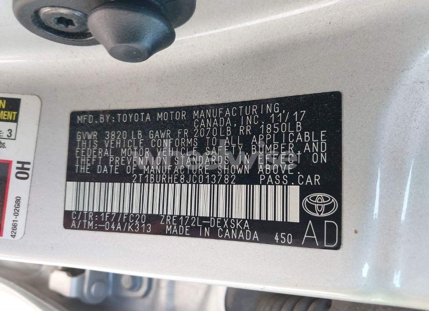 Photo 9 of 2018 Toyota Corolla SE (VIN 2T1BURHE8JC013782)